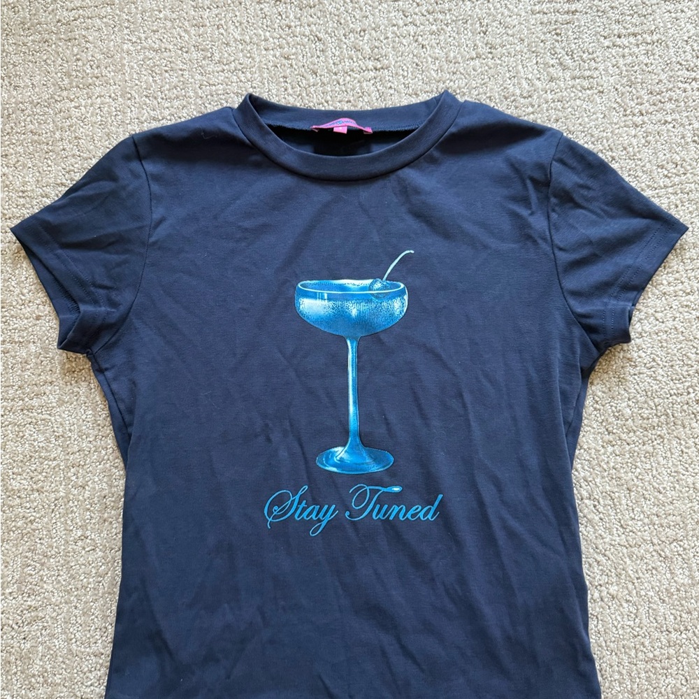 Edikted Navy Stay Tuned Baby Tee
